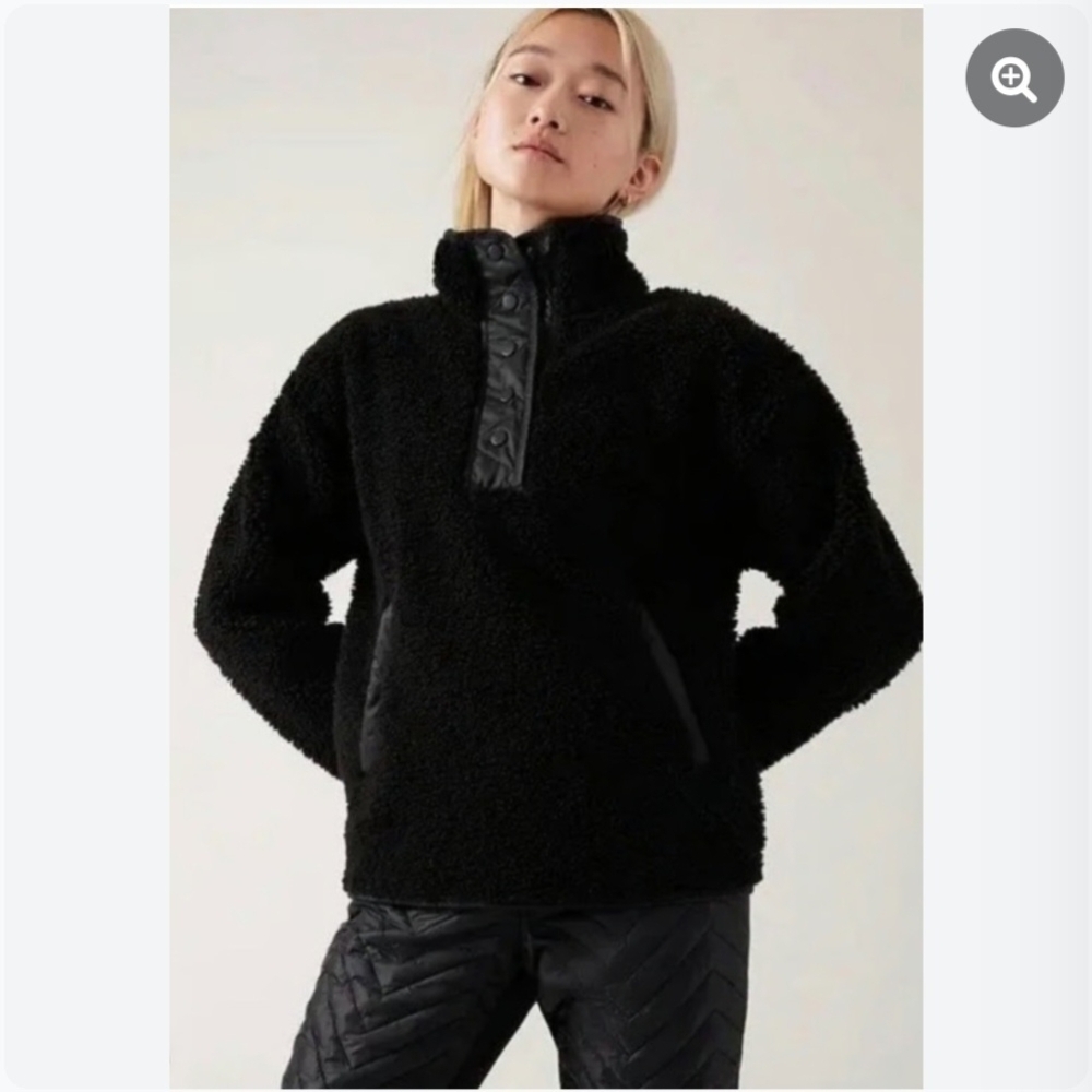 Athleta Cozy Sherpa Snap Black‎ Sweatshirt 1X NWT